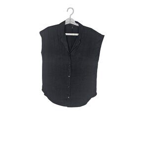 Banana Republic Women's S Tall Riley Sleeveless Shirt Black Resort Collar